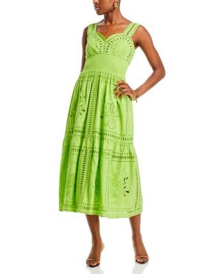 white christmas dresses Printed Eyelet Tiered Midi Dress main image 1