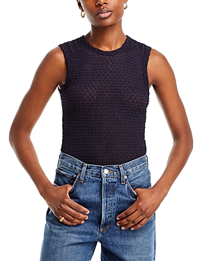 Shop Frame Sleeveless Mesh Lace Top In Navy