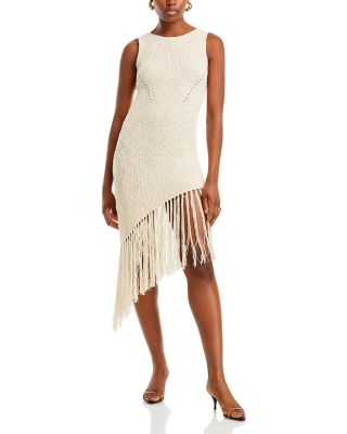 White Fringe Asymmetrical Dress