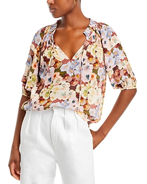 Rails Paris Floral Split Neck Top In Painted Floral