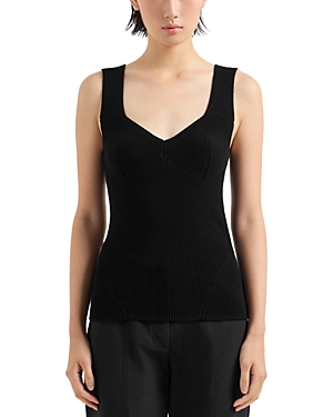 Emporio Armani Sleeveless Knit Top In Solid Black