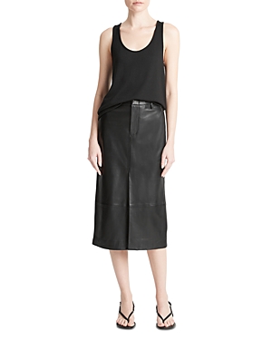 Shop Vince Front Slit Midi Skirt In Black
