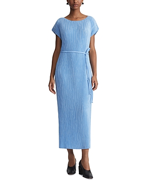 Shop Lafayette 148 Short Sleeve Plisse Maxi Dress In Sky Blue