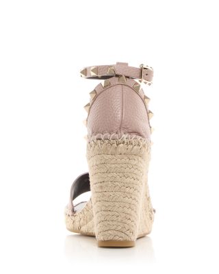 Double Rockstud Ankle-Strap Espadrille Wedge Sandals