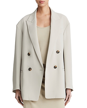Shop Vince Crepe Double Breasted Blazer In Sepia