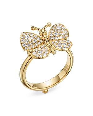 Shop Temple St Clair 18k Yellow Gold Diamond Snow Butterfly Ring