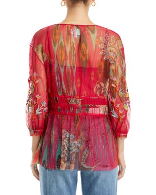 Feather Lark Embroidered Mesh Blouse