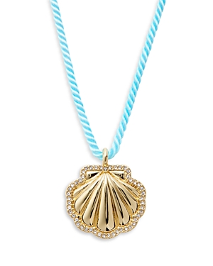 Shop Aqua Pave Shell Cord Pendant Necklace In 14k Gold Plated, 16 - 100% Exclusive In Blue/gold