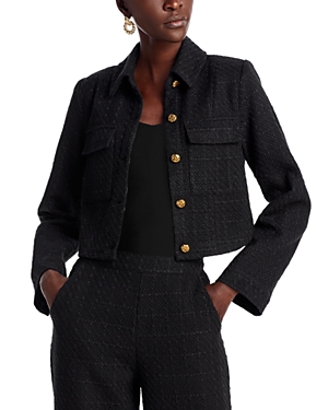 Shop Aqua X Liat Baruch Tweed Cropped Jacket - 100% Exclusive In Black