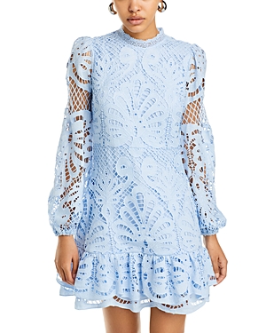 Shop Aqua Long Sleeve Lace Dress - 100% Exclusive In Mint Blue