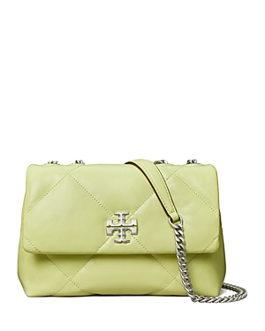 Shop Tory Burch Kira Diamond Quilted Leather Small Convertible Shoulder Bag In Fresh Pear/gold