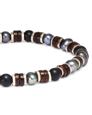 Gray Freshwater Pearl & Matte Black Agate Beaded Bracelet