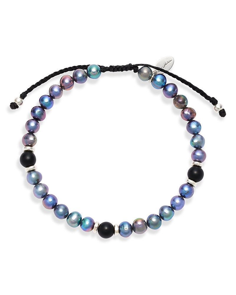 Jan Leslie Gray Freshwater Pearl & Matte Black Agate Beaded Bracelet In Blue