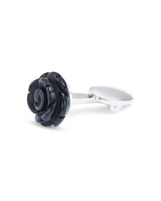 Hand Carved Rose Black Onyx & Sterling Silver Cufflinks