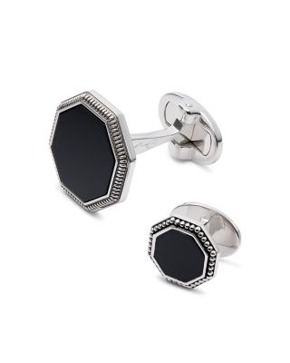 Octagon Gemstone with Antique Border  Cufflinks and Sterling Silver Stud Set