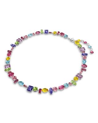 Gema Asymmetric Mixed Cut Crystal Necklace in Rhodium Plated, 14&amp;quot;