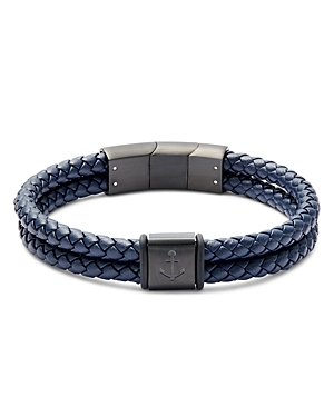 Shop Link Up Anchor Braided Leather Bracelet In Navy