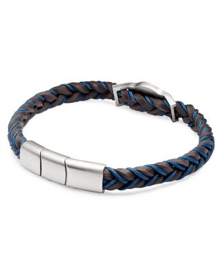 Two Tone Braided Rope & Leather Bracelet