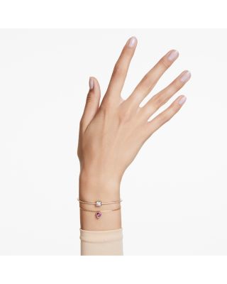 Chroma Crystal Square & Heart Charm Layered Bangle Bracelet 