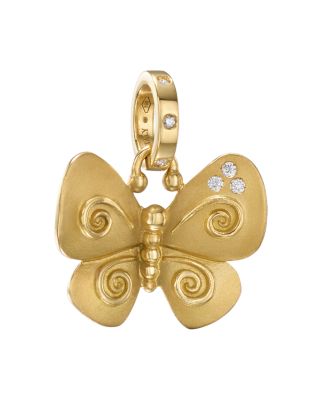 18K Yellow Gold Diamond Butterfly Pendant
