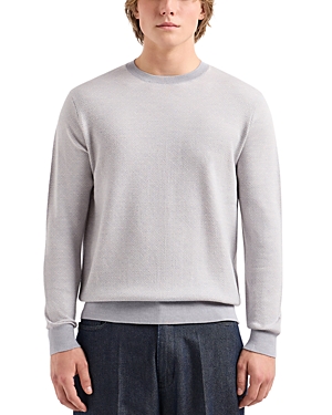 Shop Emporio Armani Ribbed Trim Crewneck Sweater In Solid Light