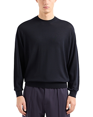 Shop Emporio Armani Ribbed Trim Crewneck Sweater In Navy Blue