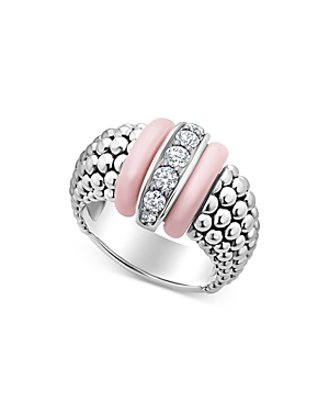 Shop Lagos Sterling Silver Pink Caviar Diamond & Pink Ceramic Bead Statement Ring In Pink/silver