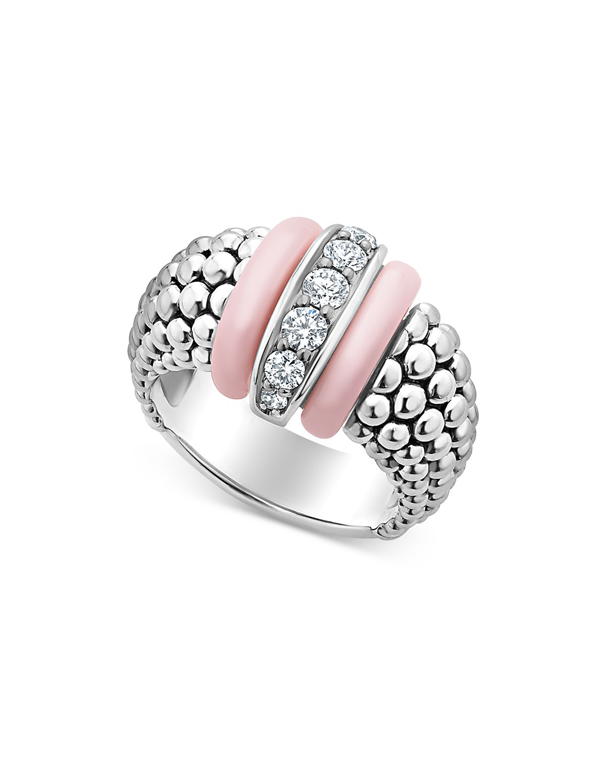 Lagos Sterling Silver Pink Caviar Diamond & Pink Ceramic Bead Statement Ring