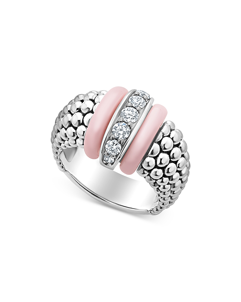 Lagos Sterling Silver Pink Caviar Diamond & Pink Ceramic Bead Statement Ring