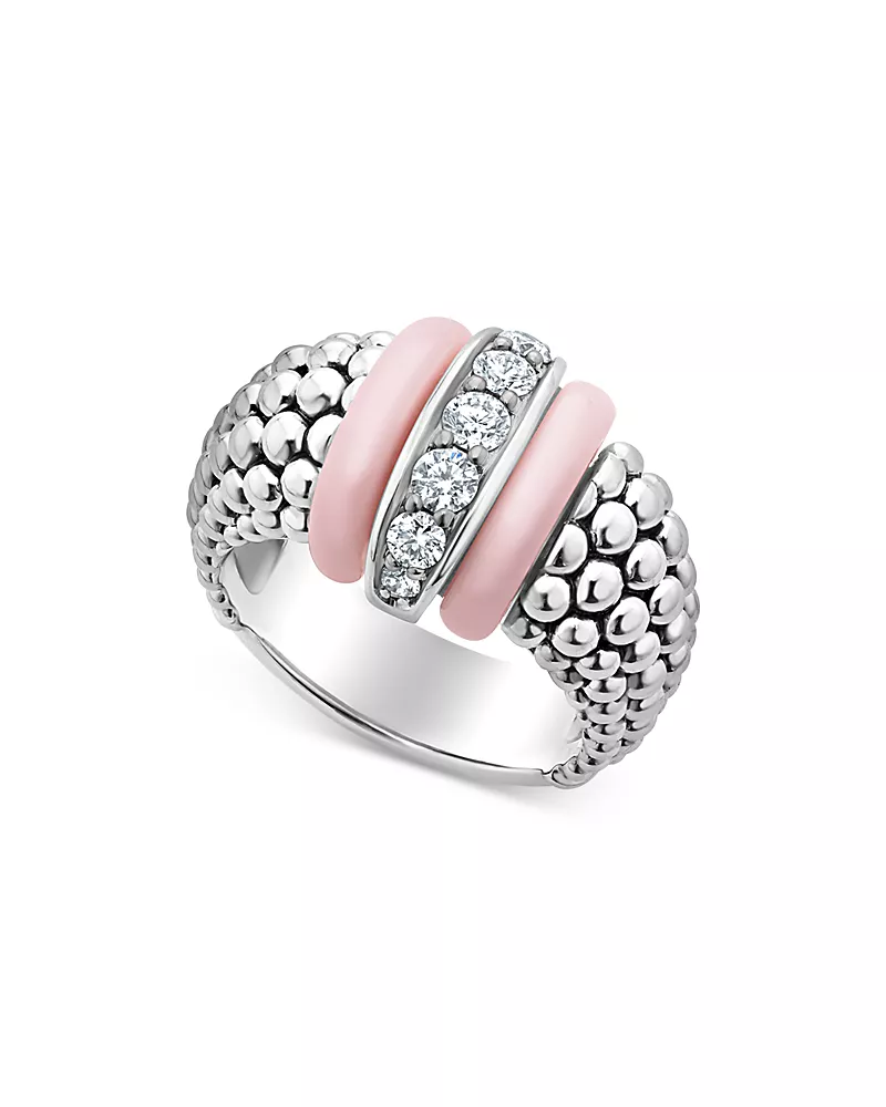 Lagos Sterling Silver Pink Caviar Diamond & Pink Ceramic Bead Statement Ring