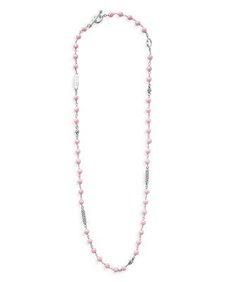 Sterling Silver Caviar Icon Pink Ceramic Bead Station Collar Necklace, 16-18"