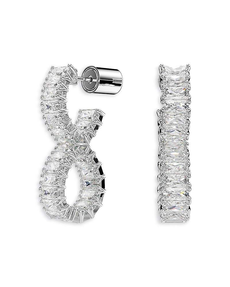Swarovski Rhodium-plated Baguette Crystal Infinity Drop Earrings In Silver