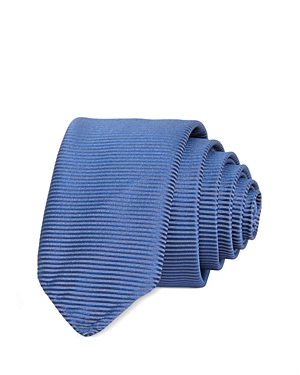 Hugo Boss Textured Stripe Silk Skinny Tie In Blue