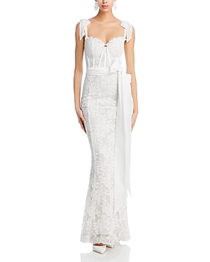 Shop V. Chapman Romanza Lace Corset Gown In White Chantilly Lace