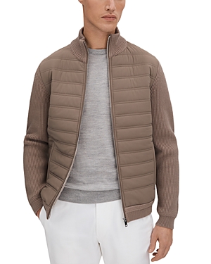 Shop Reiss Southend Nylon Blend Quilted Full Zip Hybrid Jacket In Mink