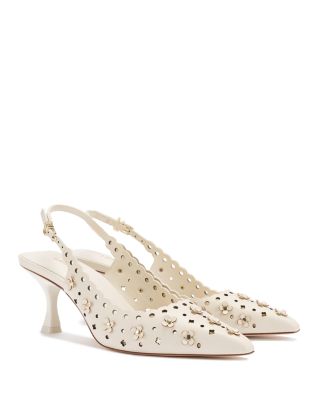 Larroudé - Women's Jasmine Pointed Toe Flower Detail Perforated Slingback Pumps