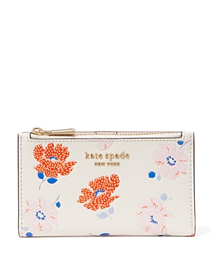 Shop Kate Spade New York Morgan Dotty Floral Embossed Saffiano Leather Small Slim Bifold Wallet In White Multi