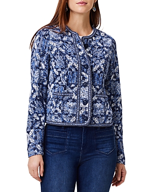 Shop Nic + Zoe Nic+zoe Indigo Geo Knit Jacket In Blue Multi