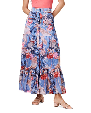 Shop Nic + Zoe Nic+zoe Dreamscape Crinkle Tiered Maxi Skirt In Blue Multi