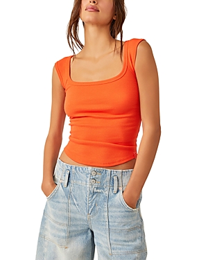 Free People Hummingbird Stretch Cotton Top In Mandarin