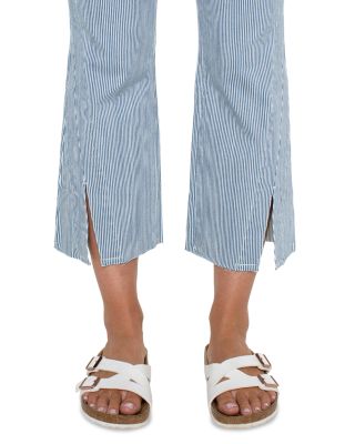 Gia Glider High Rise Crop Flare Leg Jeans in Chambray Stripe
