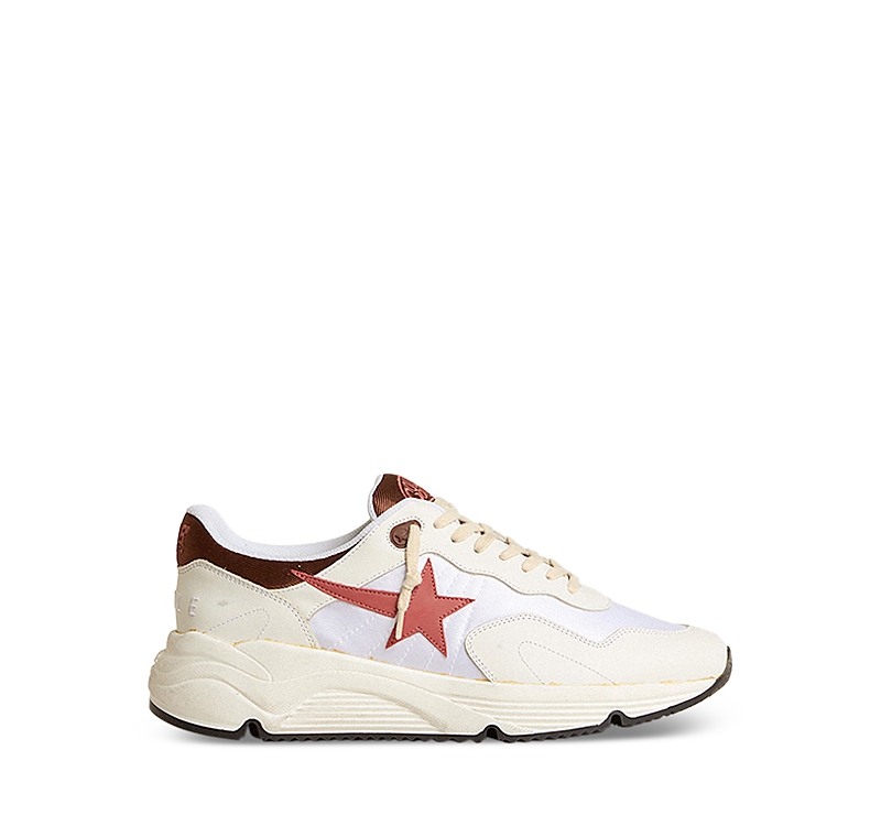 Golden Goose Men's Running Sole Textile And Leather Runner Sneakers In White/bran