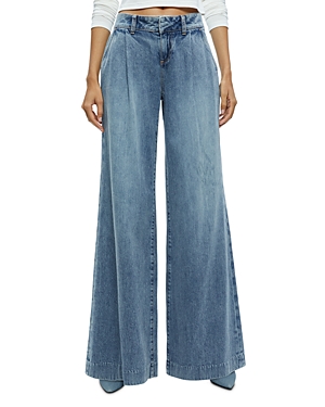 Shop Alice And Olivia Eric Low Rise Wide Leg Jeans In Sadie Light Vintage Blue
