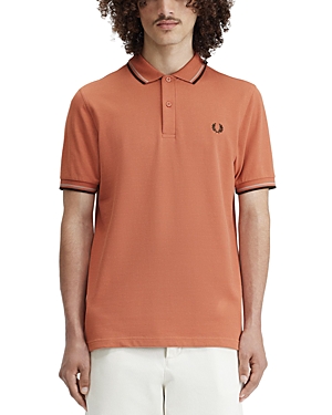 Shop Fred Perry Twin Tipped Slim Fit Polo In Light Rust/warm Grey