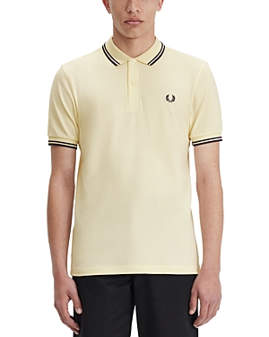 Shop Fred Perry Twin Tipped Slim Fit Polo In Icecream/french Navy