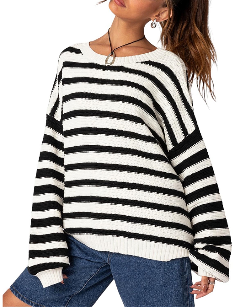 Edikted Oversize Stripe Cotton Sweater In Black And White