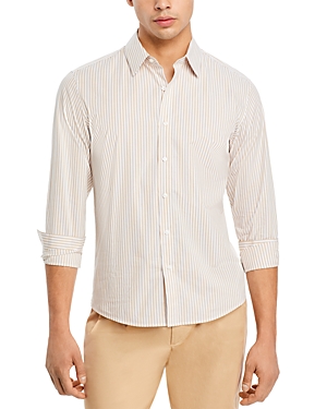 Shop Michael Kors Striped Stretch Slim Fit Shirt In Khaki