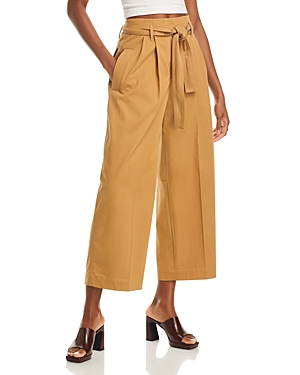 Shop Hugo Boss Tenoy High Rise Cropped Wide Leg Pants In Iconic Caramel