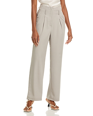 Shop Vero Moda Wendy Pleated High Rise Straight Pants In Mourning Dove Pinstripe
