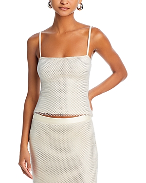 Shop Aqua Sleeveless Crystal Embellished Mesh Top - 100% Exclusive In White